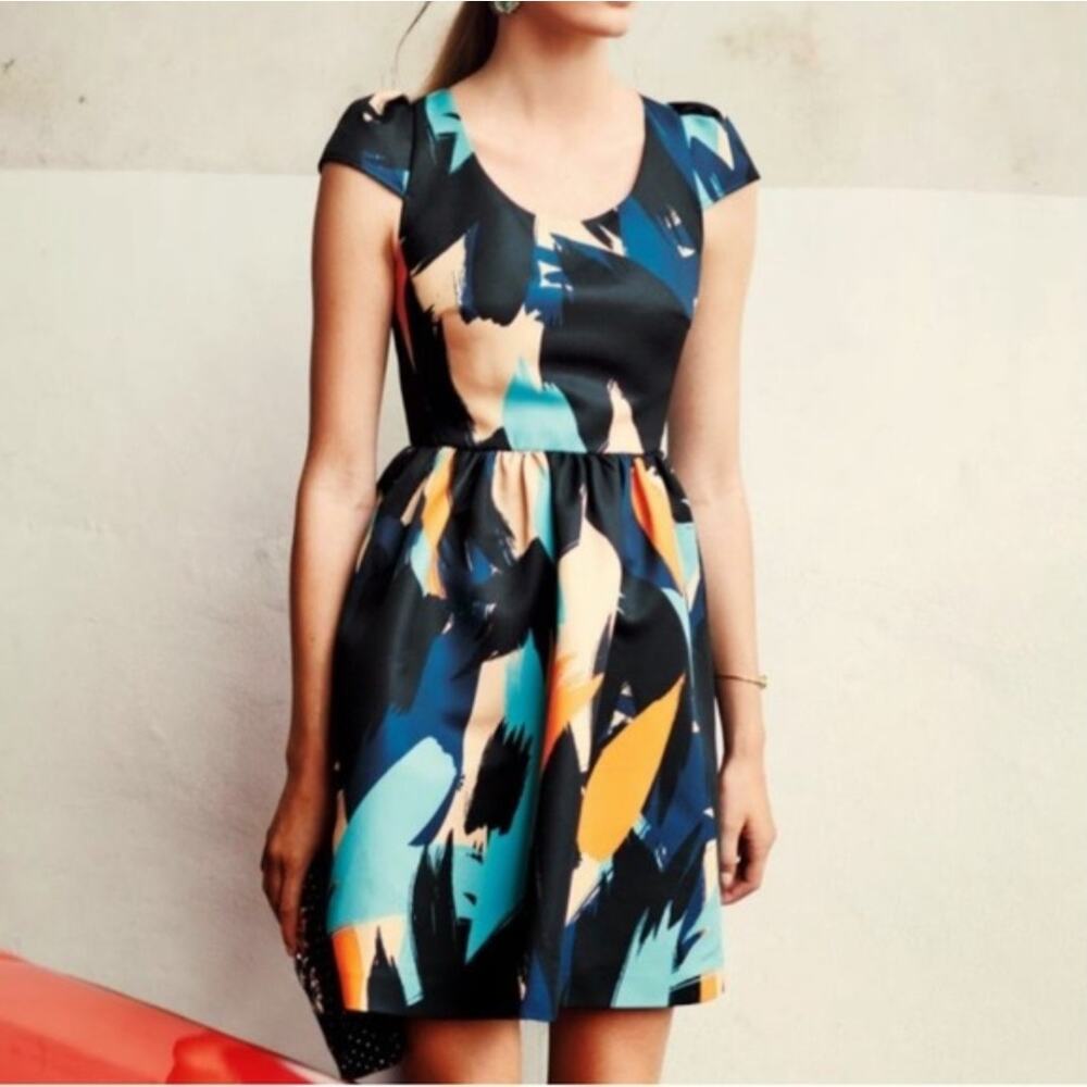 Anthropologie Moulinette Soeurs Pinion Brushstroke Dress sz 4 black multicolor